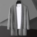 Men Brief Plus Size Mid Length Stitching Color Pockets Turndown Collar Cardigans