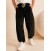 Men Corduroy Solid Loose Drawstring Waist Beam Feet Pants