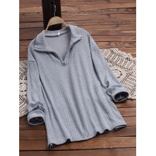 Pure Color Lapel Long Sleeve Causal Knit Sweaters