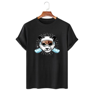 Men Cool Panda Print Winter Sports Casual Short Sleeve Street T  Shirts