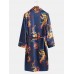 Mens Long Sleeve Silk Bathrobe Nightdress Sleepwear