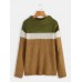 Long Sleeve High Collar Color Block Casual Sweaters