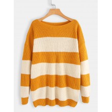 Stripe Contrast Color Thicken One Shoulder Knit Sweaters