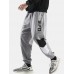 Mens Letter Print Stitching Cotton Drawstring Cuffed Jogger Pants With Pocket