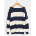 Stripe Contrast Color Thicken One Shoulder Knit Sweaters