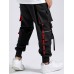 Mens Letter Tape Multi Pockets Fashion Pants