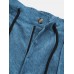 Mens Corduroy Solid Color Drawstring Zipper Fly Casual Pants With Pocket