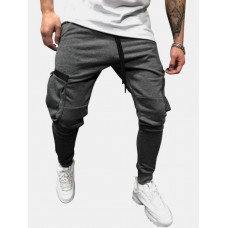 Mens Zipper Pockets Drawstring Waist Casual Solid Jogger Pants