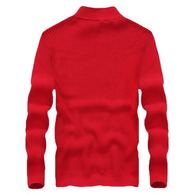 Mens 100  Cotton Casual Solid Color Cardigans High Collar Pullover Sweater