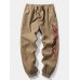 Mens Letter Print Corduroy Drawstring Elastic Cuffed Pants With Pocket