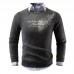 Men’s Casual Rabbit Fur Decorative Feather Letters Embroidery Round Neck Slim Fit Sweaters