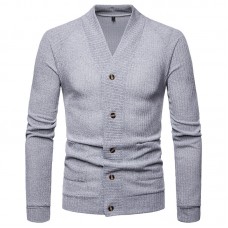 Mens Breathable V  Neck Single Breasted Pockets Long Sleeve Cardigans Coats