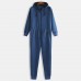 Men Mulit Pockets Thicken Loungewear Zip Down Jumpsuit Plain Hooded Pajamas