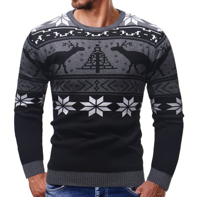 Men Casual Peaceful Deer Printed Long Sleeve Pullovers O  Neck Slim Sweaters