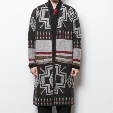 Mens Mid Long Ethnic Printing Pattern Chic Cardigans Coats