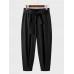 Men Light Solid Loose Elastic Waist Belted Casual Pants